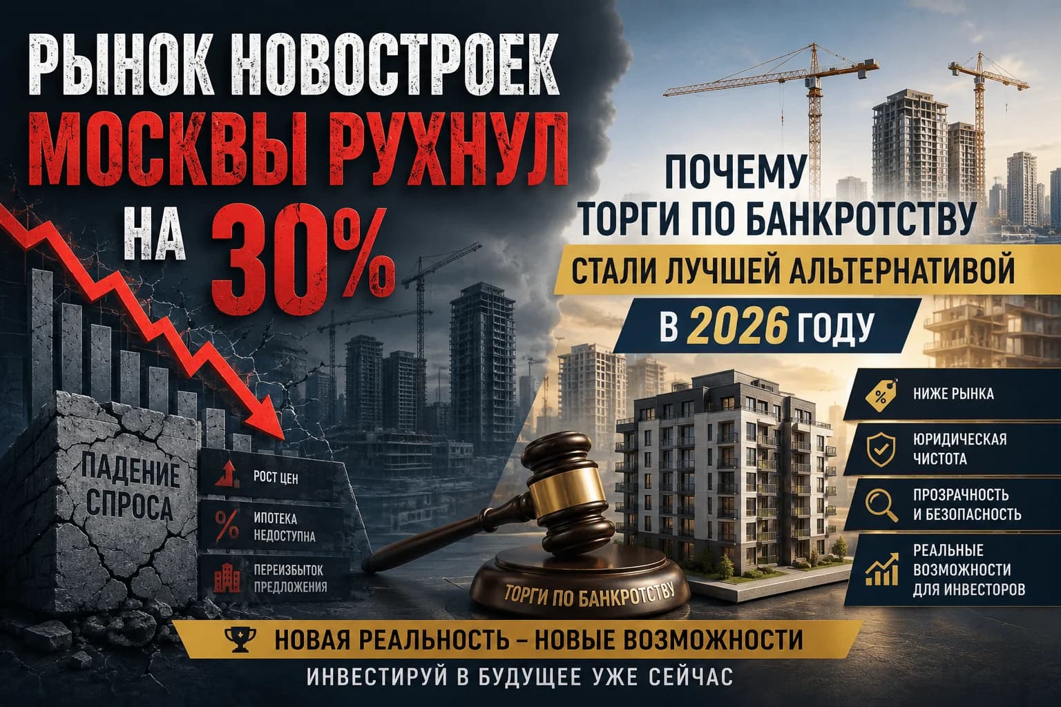 Рынок новостроек Москвы рухнул на 30%: почему торги по банкротству стали лучшей альтернативой в 2026 году