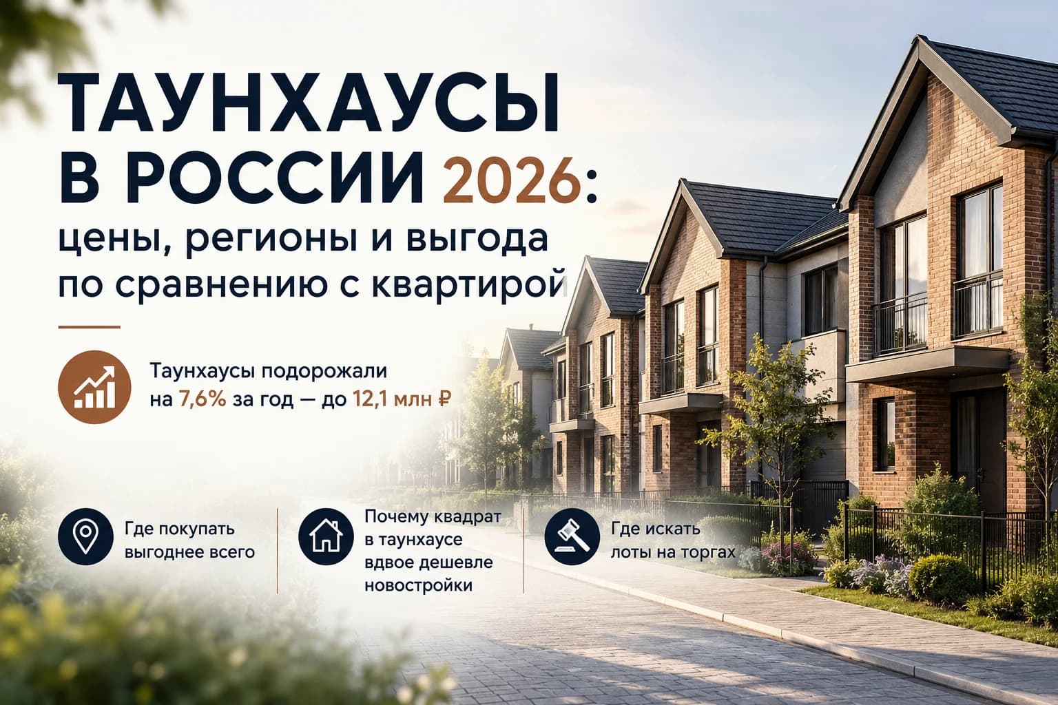 Таунхаусы в России 2026: цены, регионы и выгода по сравнению с квартирой