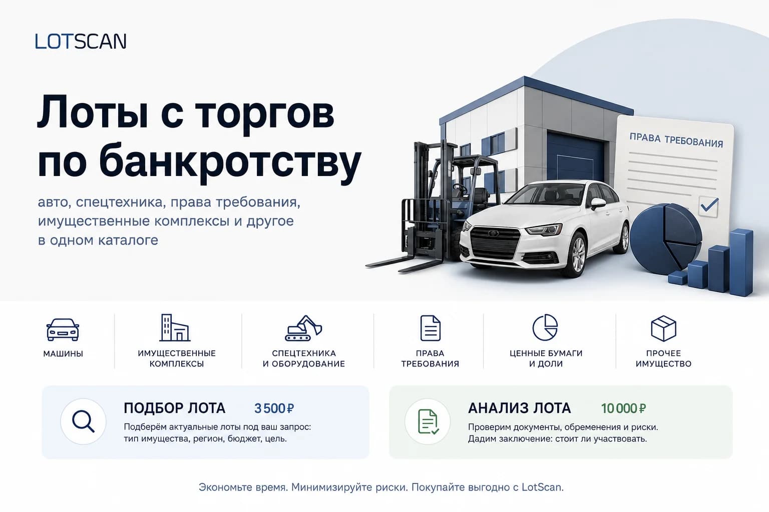 Лоты с торгов по банкротству: авто, спецтехника и права требования в LotScan